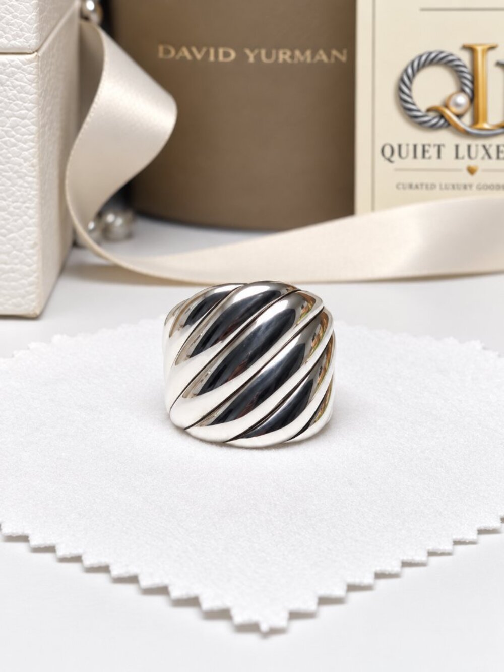 David Yurman Sculpted Cable Statement Ring 21mm Sterling Silver Size 7